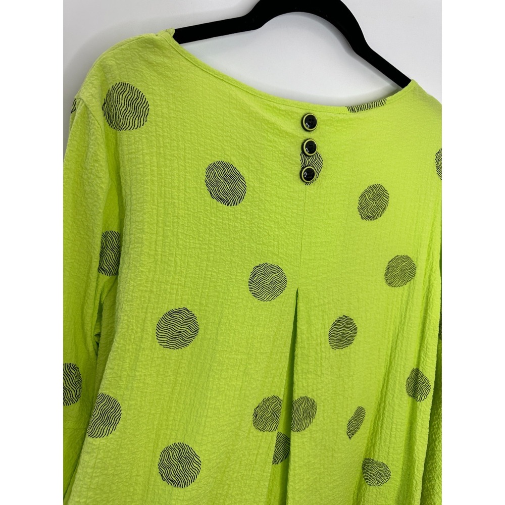 Ali Miles Neon Green Polka Dot Crinkle Textured 3/4 Bell Sleeve Tunic Top Medium - Picture 6 of 14